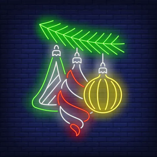 Christmas Baubles Fir Tree Branch Neon Sign - Neon Signs Now - UK