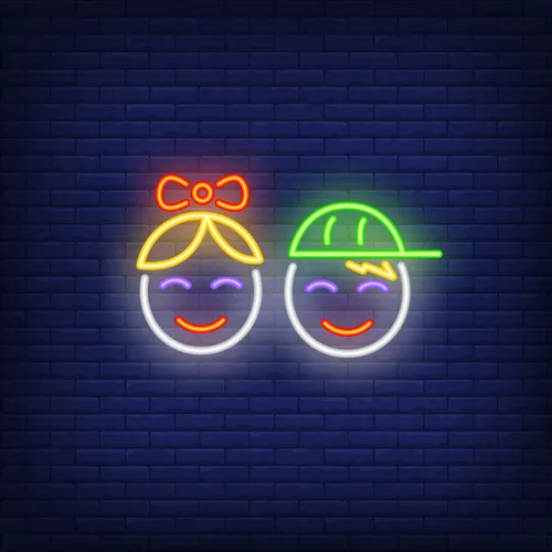 Smiling Girl Boy Faces Neon Sign - Neon Signs Now - UK