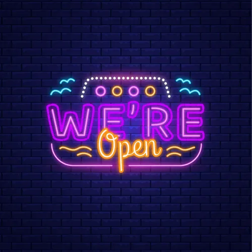 We're Open with Wave Lines Neon Sign