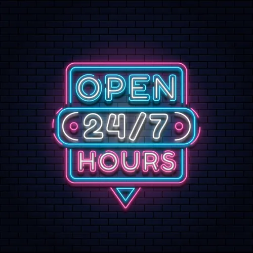 24/7 Open Hours Neon Sign
