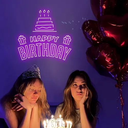 Happy Birthday with Cake Artwork Neon Sign - Neon Signs Now - UK