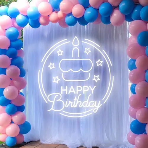 Happy Birthday Cake in Circle Neon Sign - Neon Signs Now - UK
