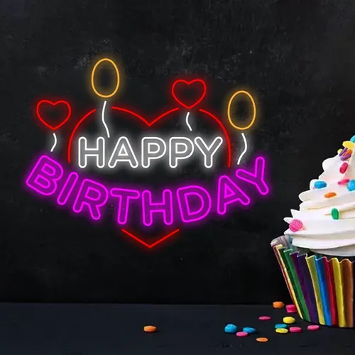 Happy Birthday Heart and Balloon Neon Sign - Neon Signs Now - UK