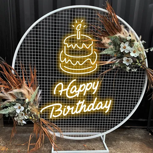 Happy Birthday with Cake on Top Neon Sign - Neon Signs Now - UK