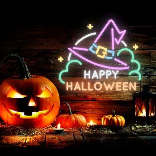 Happy Halloween Hat Neon Sign