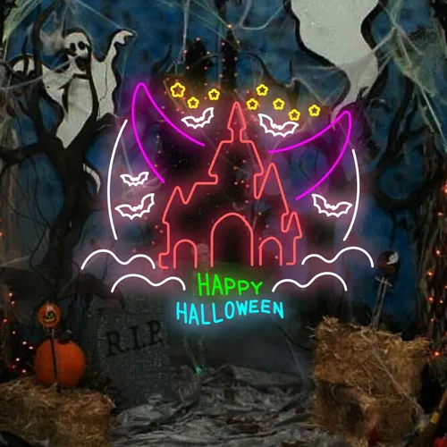 Happy Halloween Castle Neon Sign - Neon Signs Now - UK