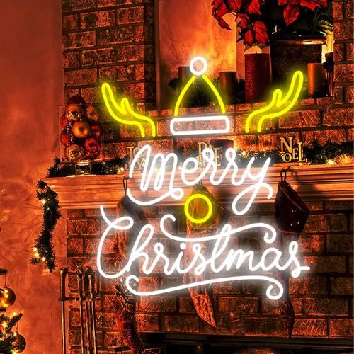 Merry Christmas Deer Horn with Hat Neon Sign - Neon Signs Now - UK