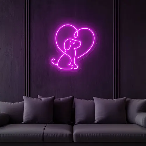 Scribble Dog Heart Neon Sign - Neon Signs Now - UK