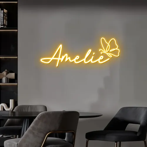 Amelie with Butterfly Neon Sign - Neon Signs Now - UK