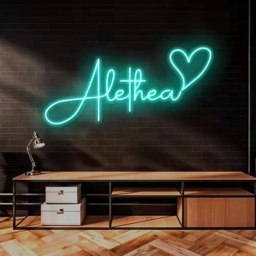 Alethea with Heart Neon Sign - Neon Signs Now - UK