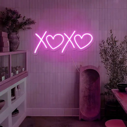 XOXO Heart Pink Neon Sign - Neon Signs Now - UK