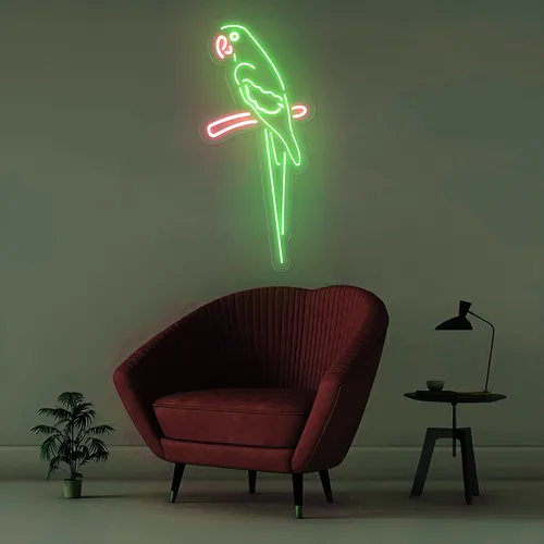 Green Parrot Vertical Neon Sign - Neon Signs Now - UK