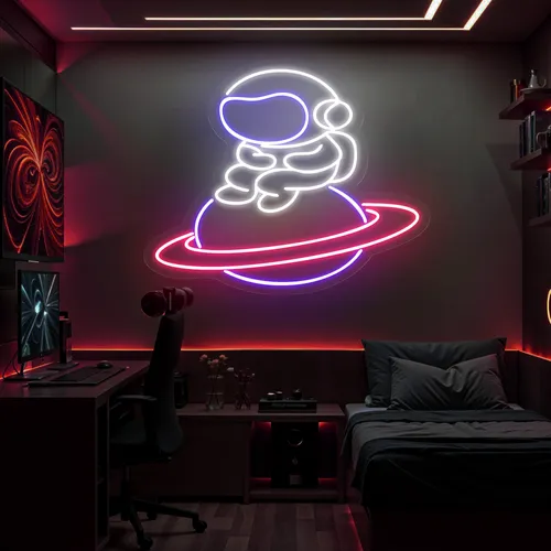 Astronaut In Saturn Neon Sign - Neon Signs Now - UK